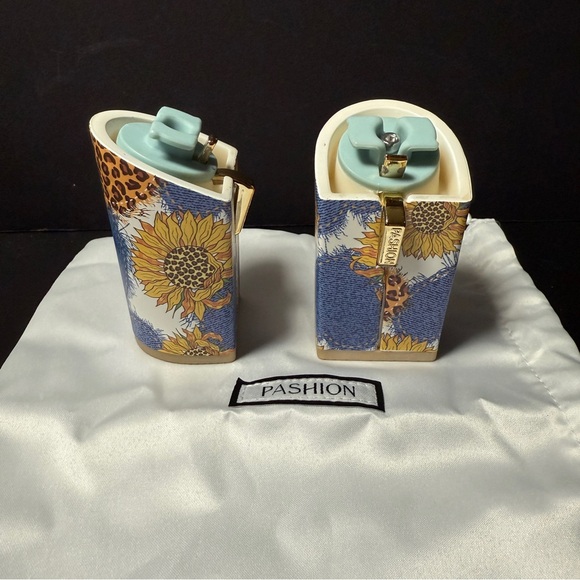 Size 9-11 Custom Wild Sunflower Denim 4 inch Heel Block - Picture 1 of 10